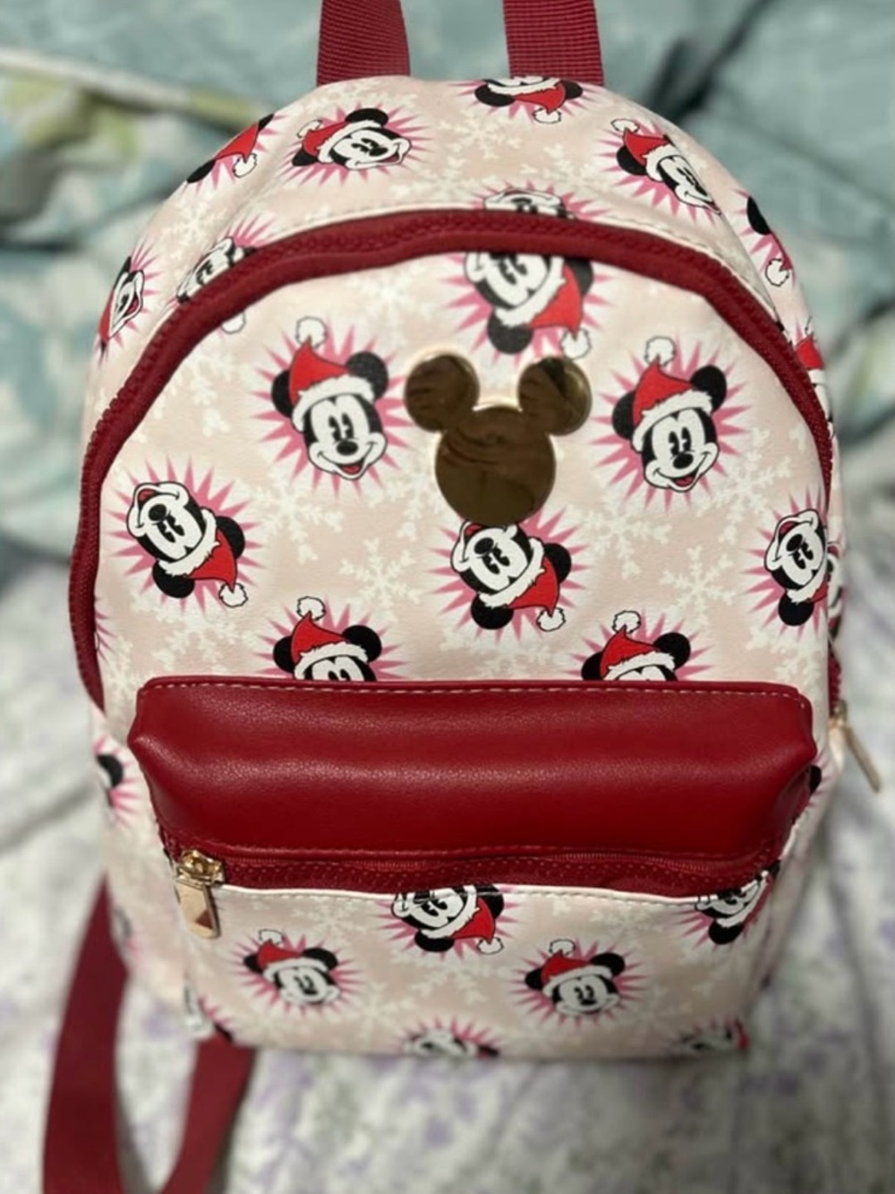 Mini Pink Minnie Mouse Print Backpack with Red Trim
